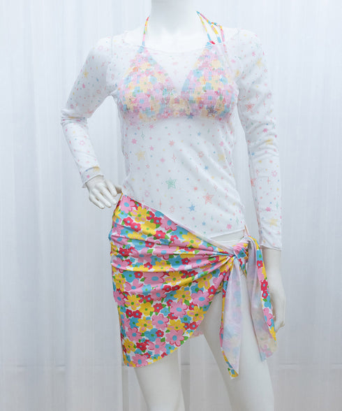 花柄 ビキニ 4点セット セパレート水着 カラフル レディース水着ビキニ 日焼け防止長袖 カバーアップ ノンワイヤー パレオ付き 水着上下セット おしゃれ 海水浴 98TIANYY-001